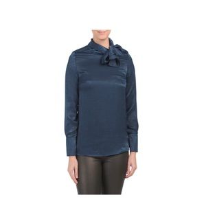 Tie neck satin long sleeve blouse